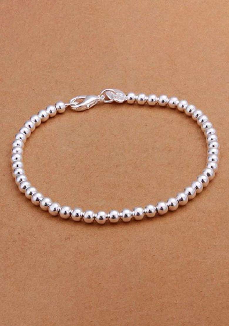 Silver Plain Silver Plated  Bracelet For Men - Indya