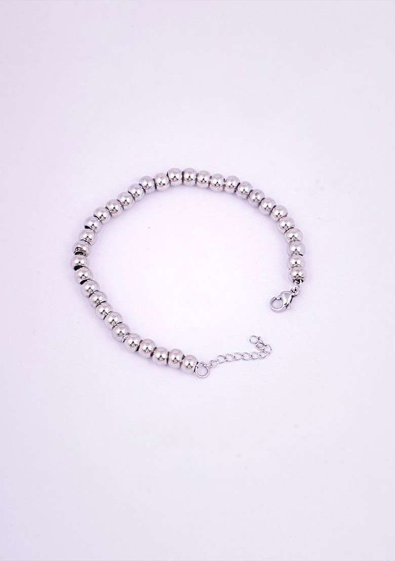 Silver Plain Silver Plated  Bracelet For Men - Indya