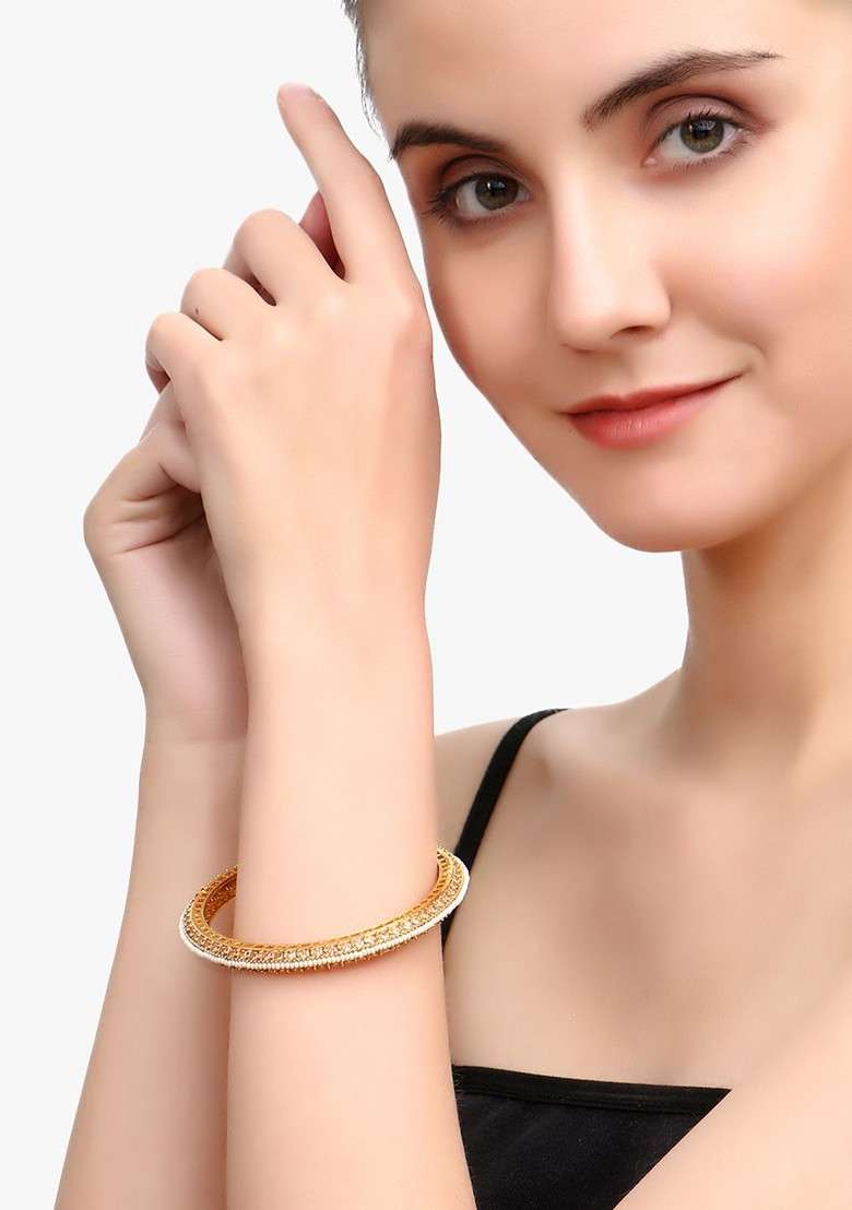 Gold Stone Studded  Gold Plated Bangles (Set Of 2) - Indya