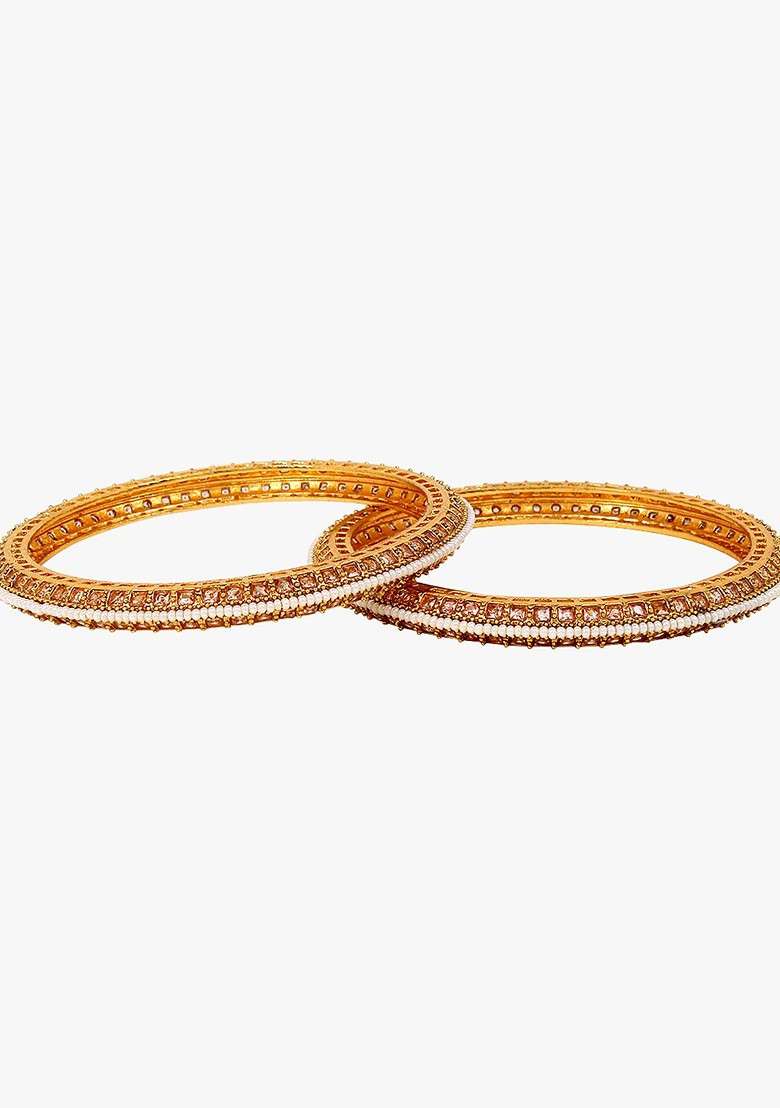 Gold Stone Studded  Gold Plated Bangles (Set Of 2) - Indya