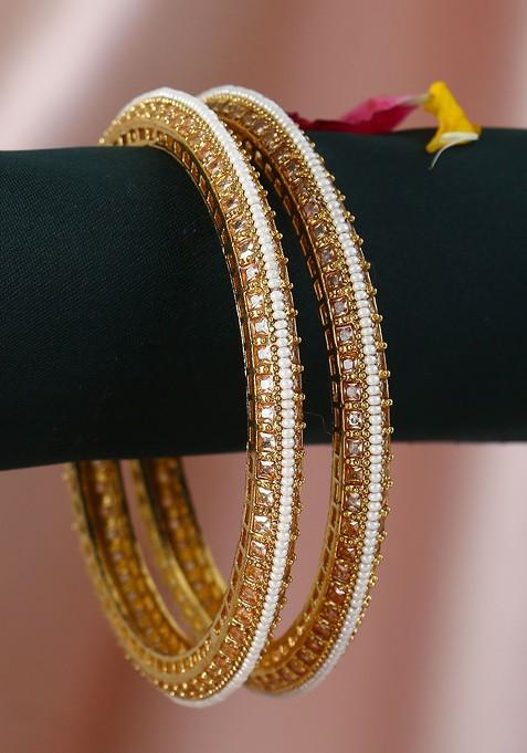 Gold Stone Studded  Gold Plated Bangles (Set Of 2)
