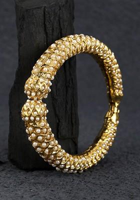 Gold Pearl Beaded Gold Plated Bangle