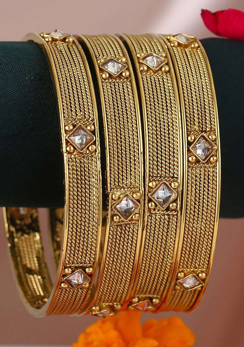 Gold Stone Studded  Gold Plated Bangle - Indya