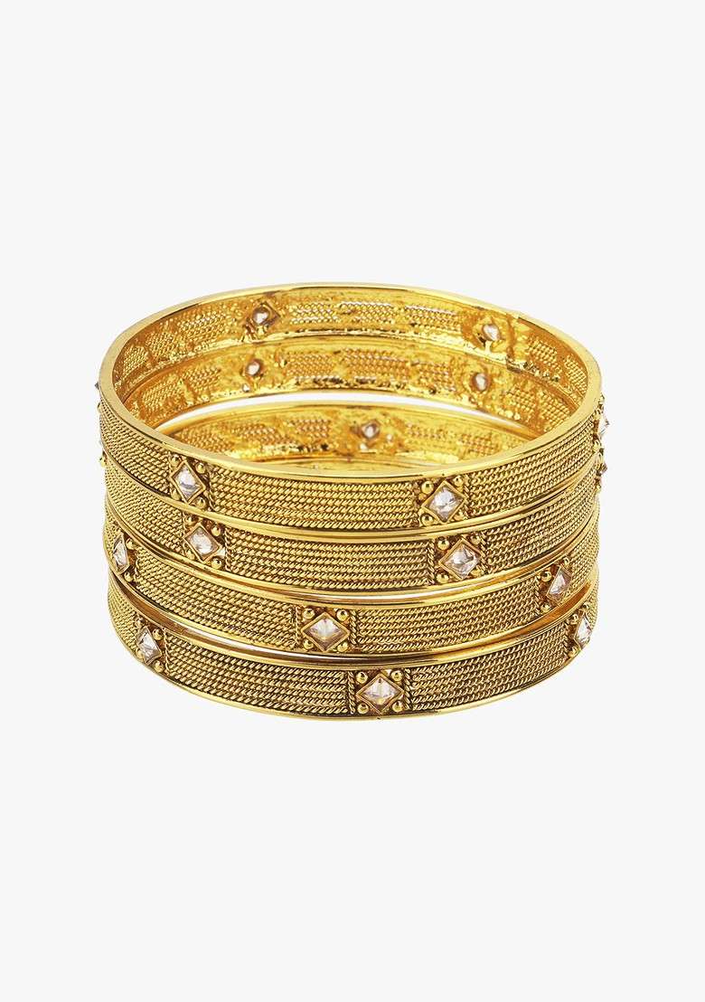 Gold Stone Studded  Gold Plated Bangle - Indya