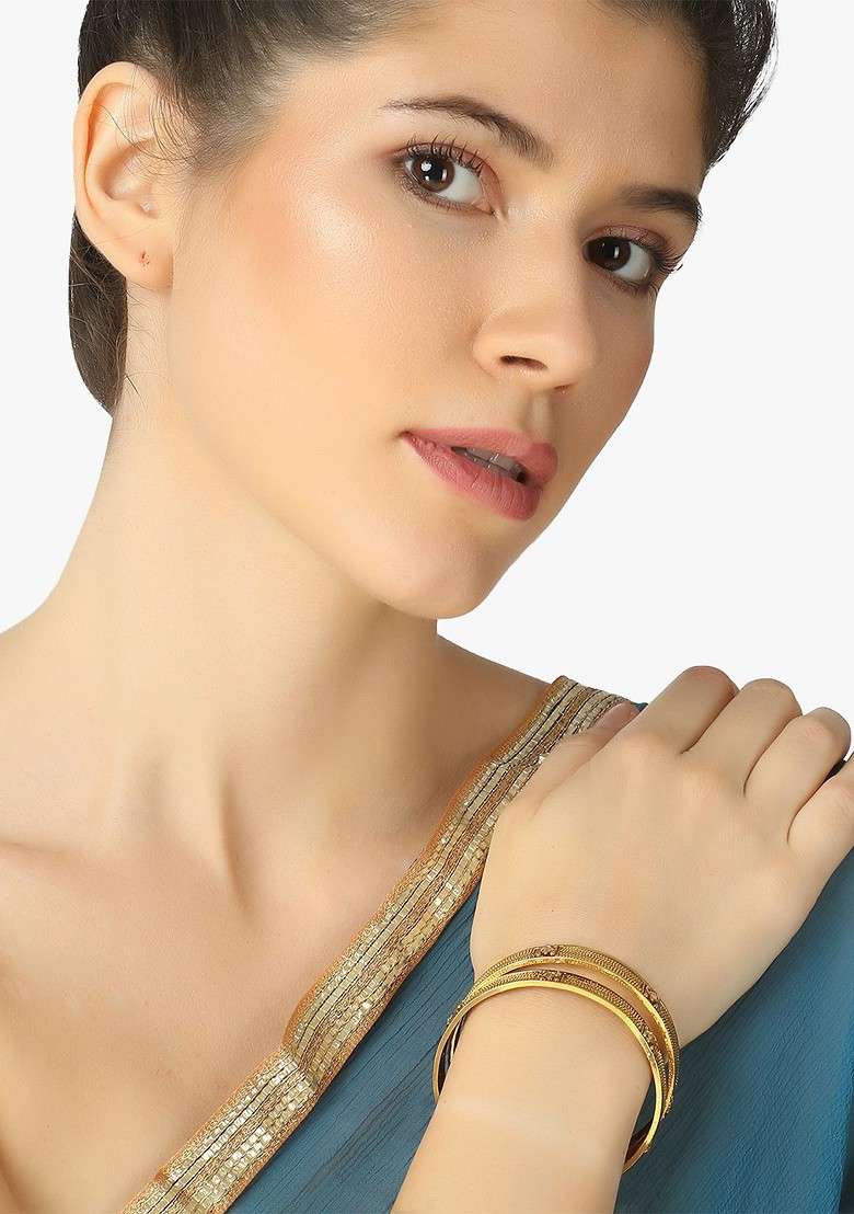 Gold Stone Studded  Gold Plated Bangle - Indya