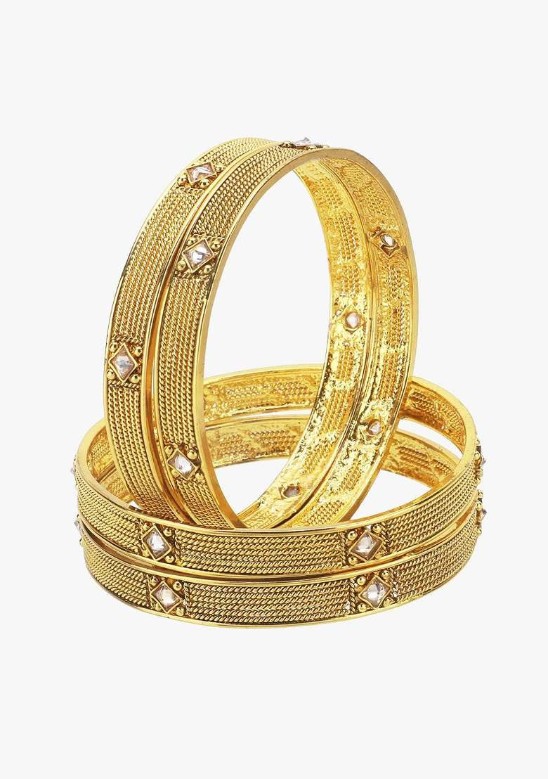 Gold Stone Studded  Gold Plated Bangle - Indya