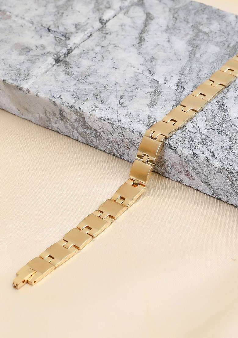 Gold Plain Gold Plated Bracelet For Men - Indya