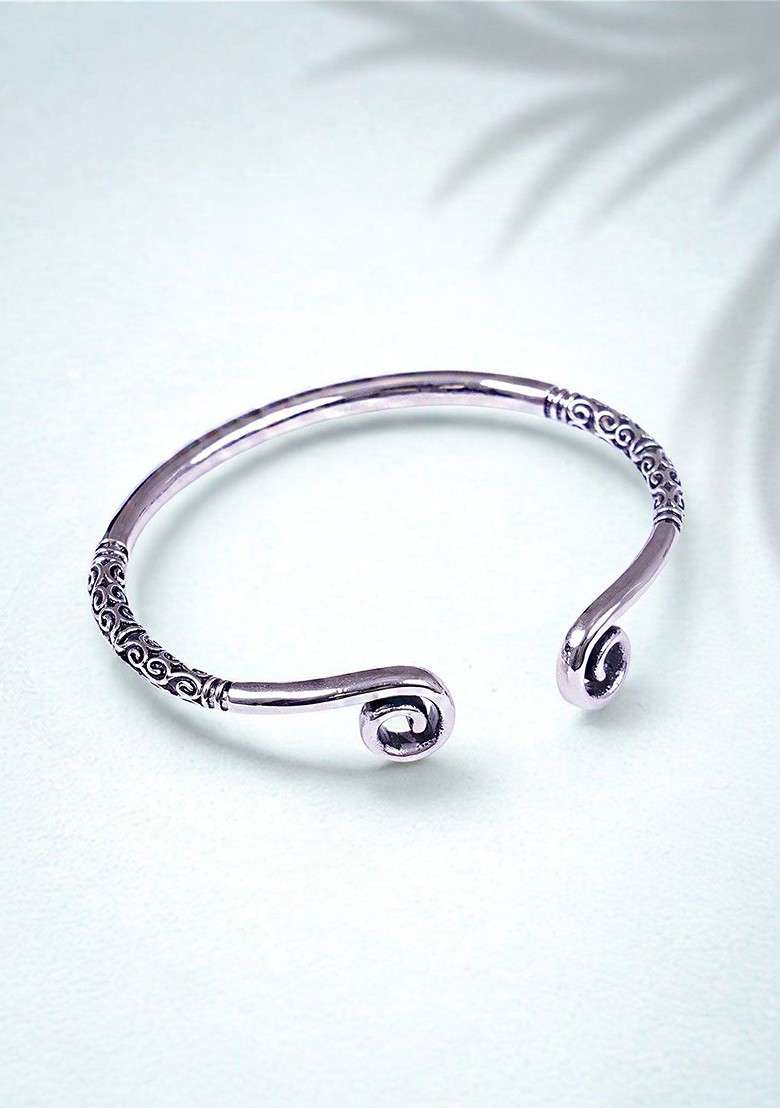 Silver Plain Silver Plated  Bracelet For Men - Indya