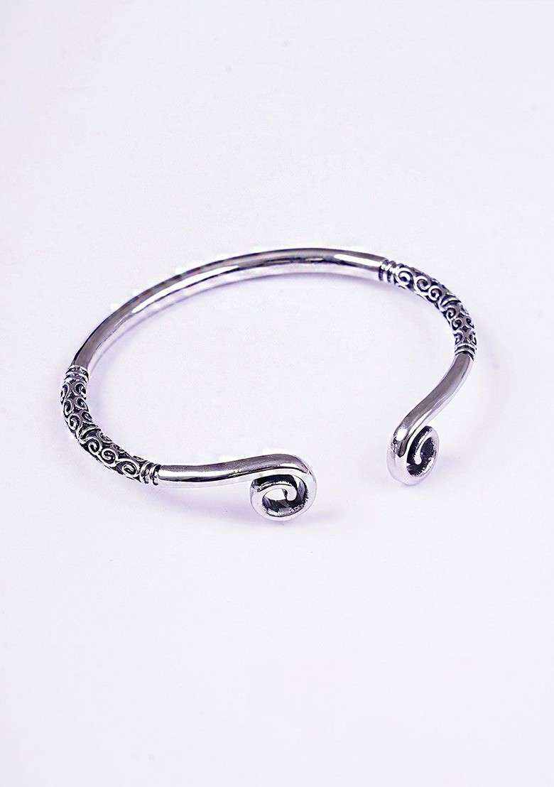 Silver Plain Silver Plated  Bracelet For Men - Indya