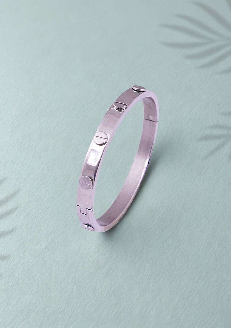 Silver Plain Silver Plated  Bracelet For Men - Indya