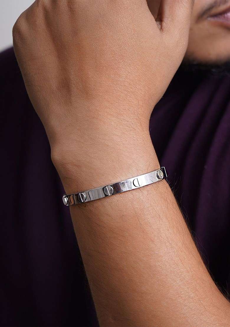 Silver Plain Silver Plated  Bracelet For Men - Indya