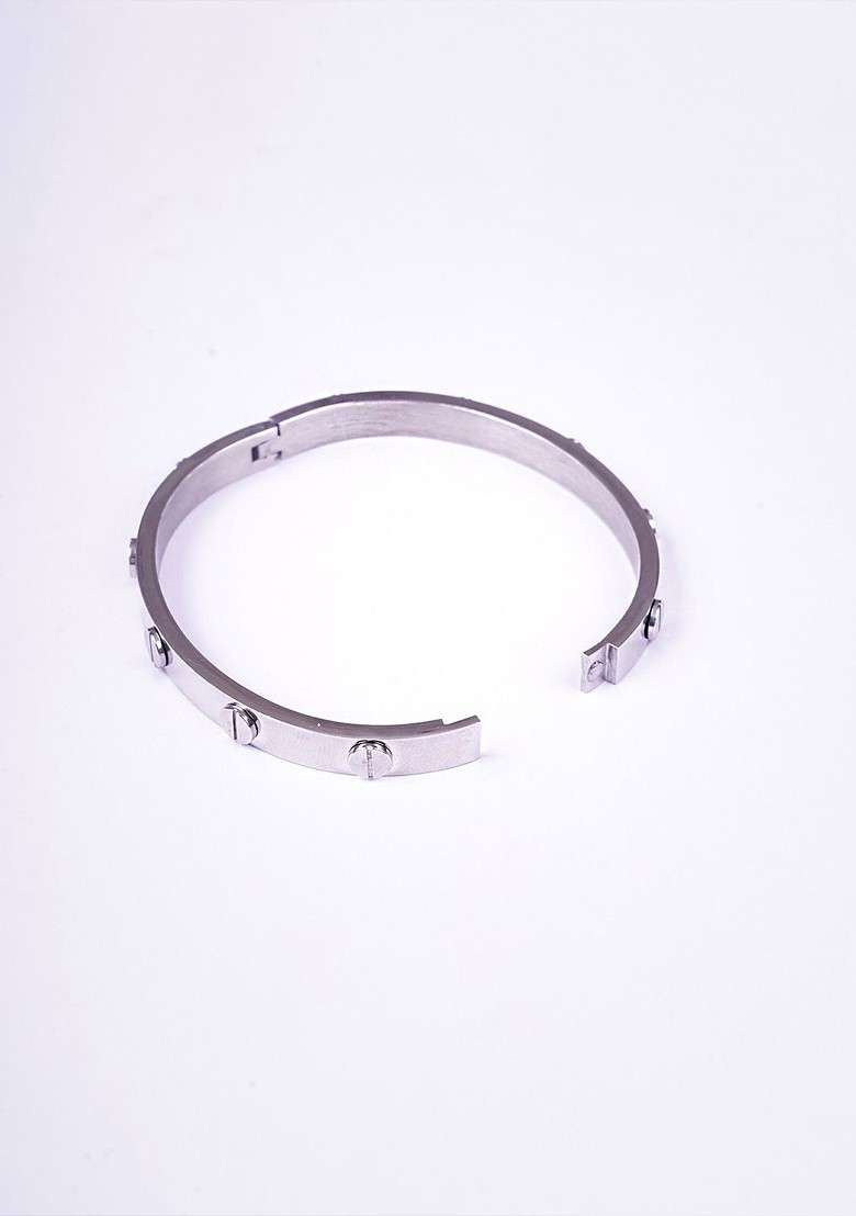 Silver Plain Silver Plated  Bracelet For Men - Indya