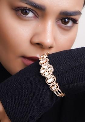 Rose Gold Studded  And Beaded  Gold Plated Bracelet