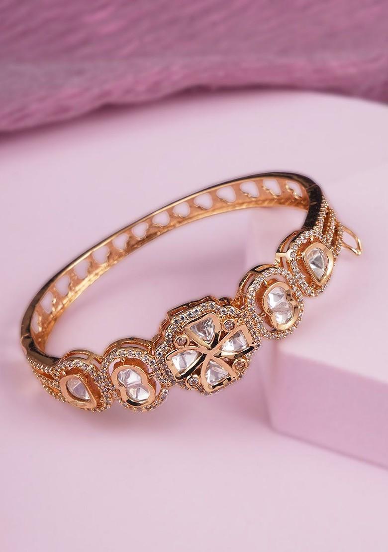 Rose Gold Studded  And Beaded  Gold Plated Bracelet