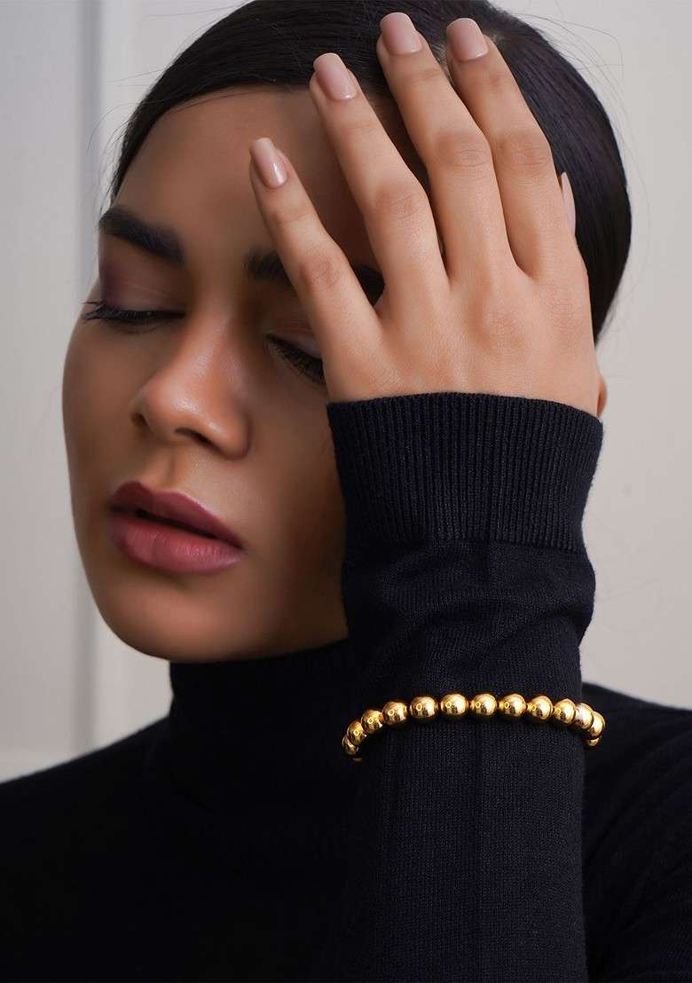 Gold Artificial Stones And Beads Gold Plated Bracelet - Indya