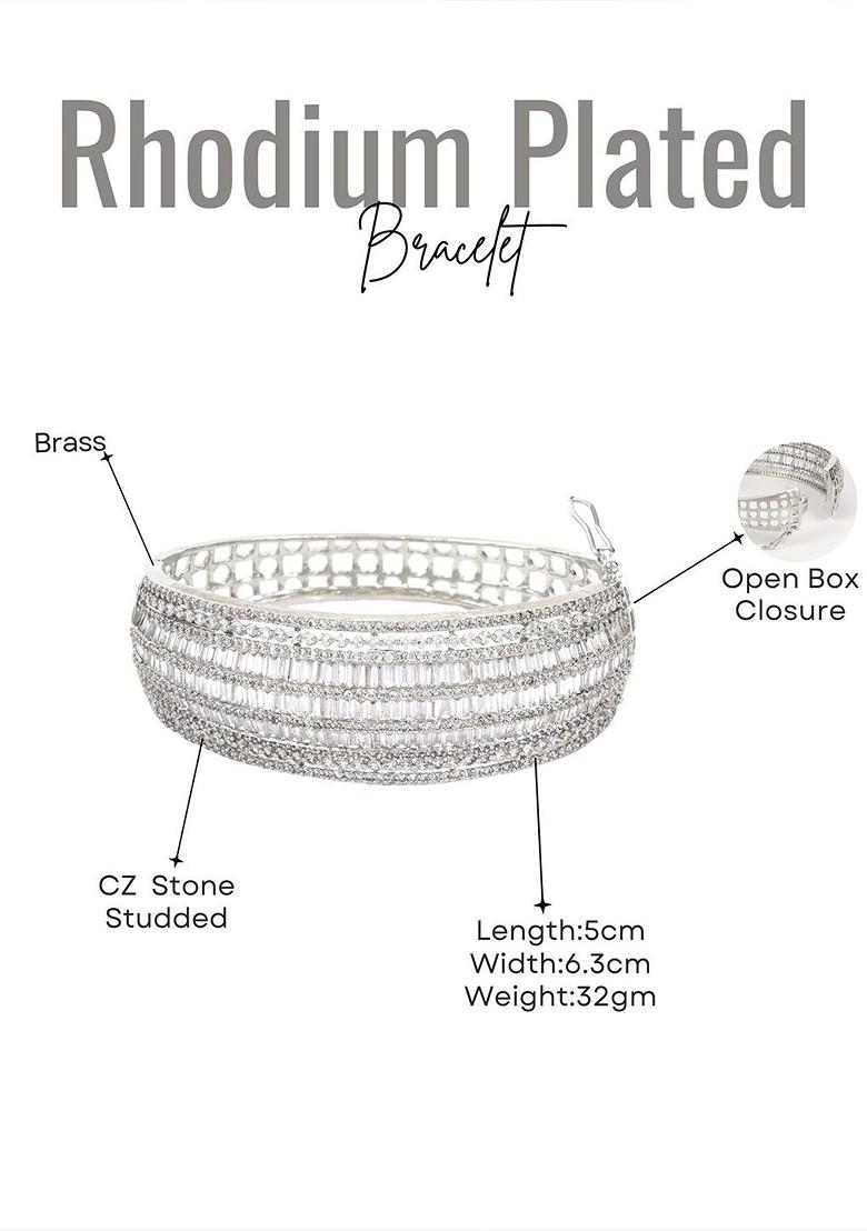 Silver Zirconia Studded Rhodium Plated Bracelet