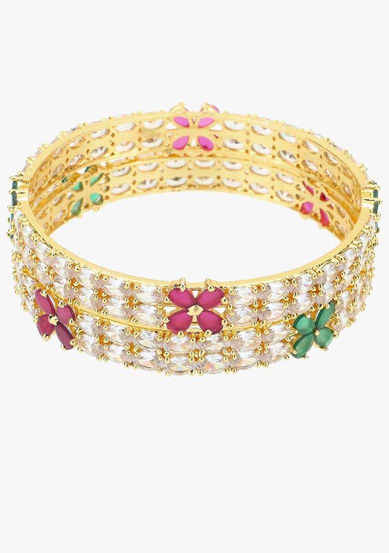 Gold Zirconia Studded Gold Plated Bangles (Set Of 2) - Indya