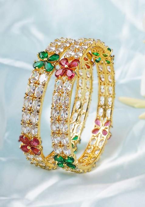 Gold Zirconia Studded Gold Plated Bangles (Set Of 2)