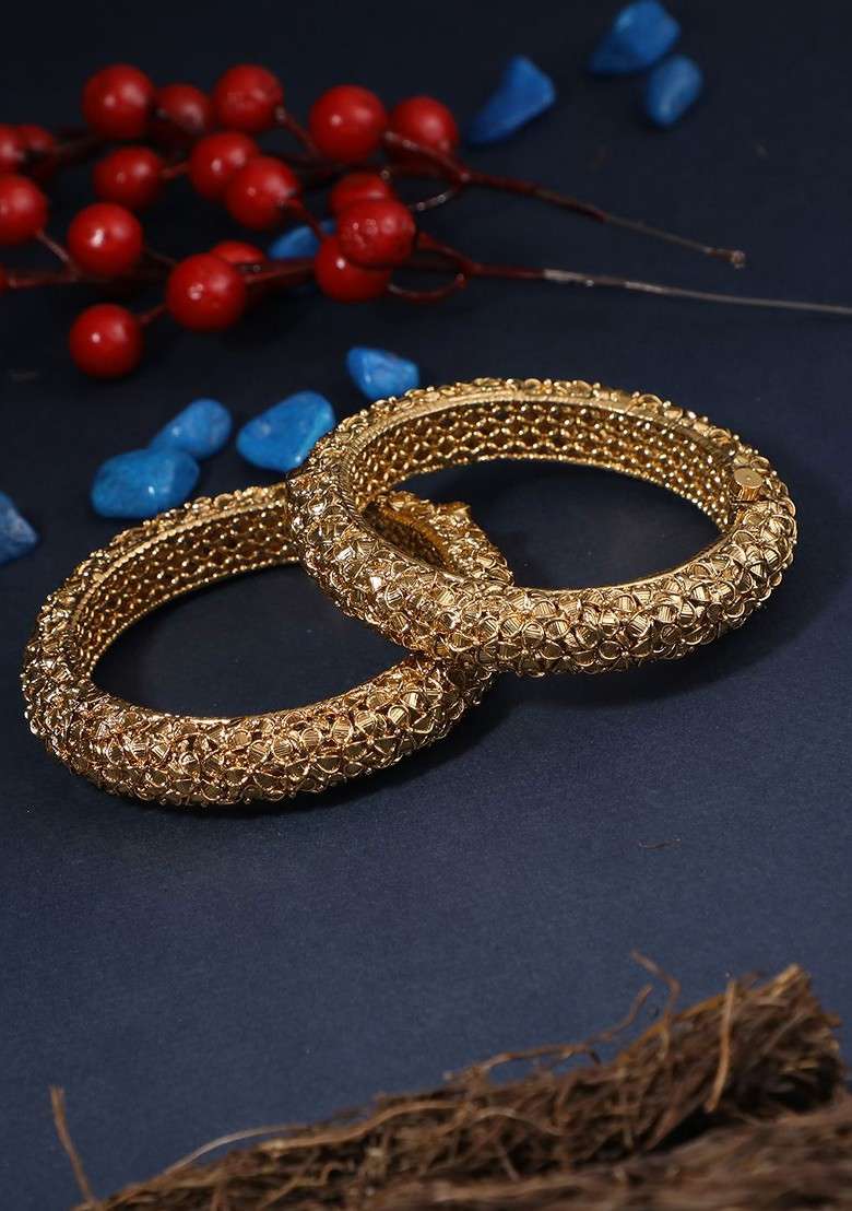 Gold Plain Gold Plated Bangles (Set Of 2) - Indya