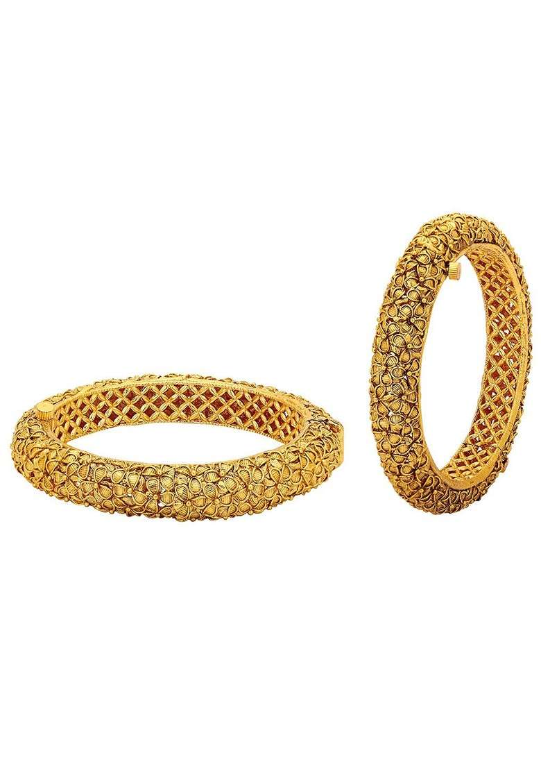 Gold Plain Gold Plated Bangles (Set Of 2) - Indya