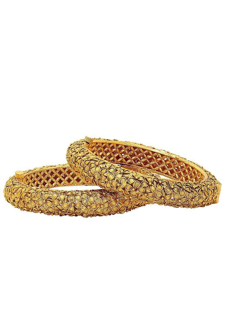Gold Plain Gold Plated Bangles (Set Of 2) - Indya