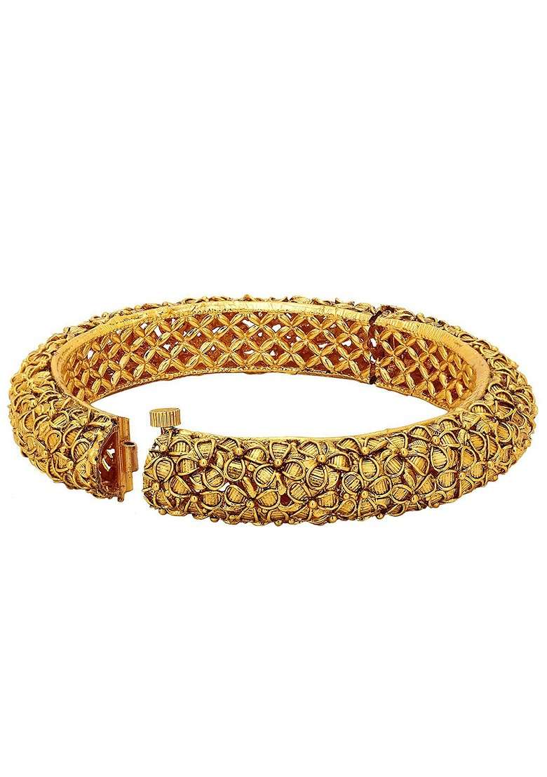 Gold Plain Gold Plated Bangles (Set Of 2) - Indya