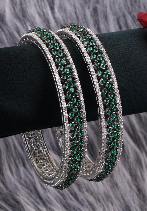 Silver Plain Rhodium Plated Bangles (Set Of 2)