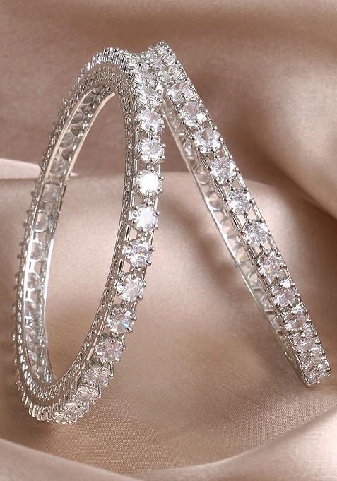 Silver Plain Rhodium Plated Bangles (Set Of 2)