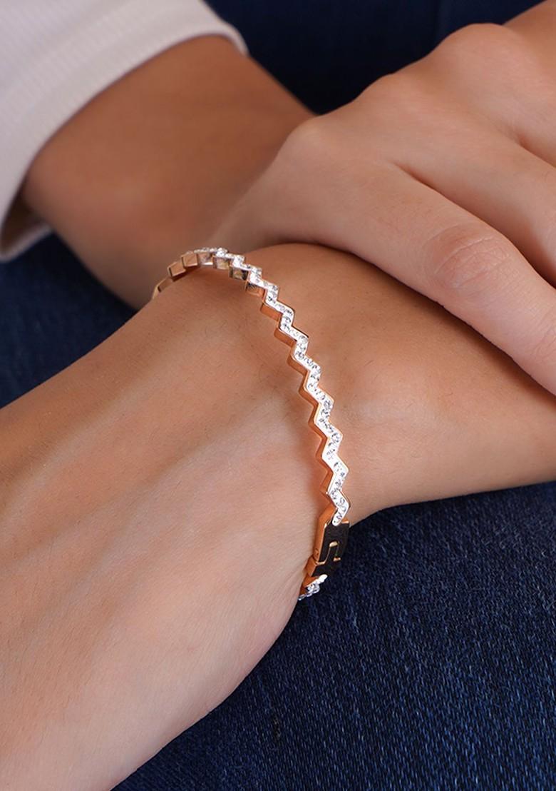 Rose Gold Stone Studded And Beaded Gold Plated Bracelet