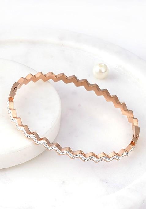Rose Gold Stone Studded And Beaded Gold Plated Bracelet