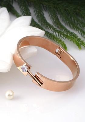 Rose Gold Stone Studded And Beaded Gold Plated Bracelet