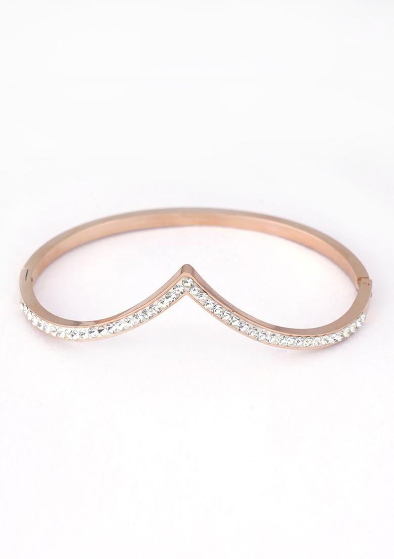 Rose Gold Stone Studded And Beaded Gold Plated Bracelet