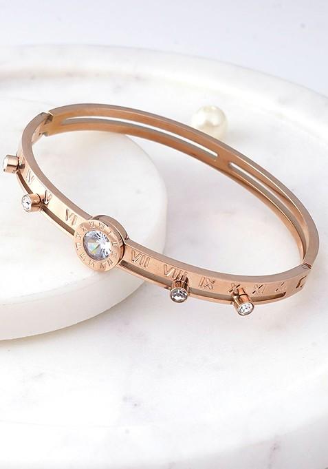Rose Gold  Stones Studded  Gold Plated Bracelet
