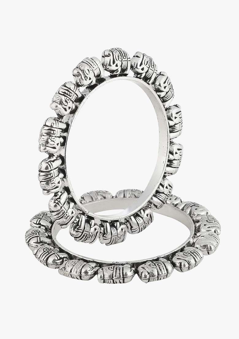 Silver Plain Silver Plated  Bangles (Set Of 2) - Indya