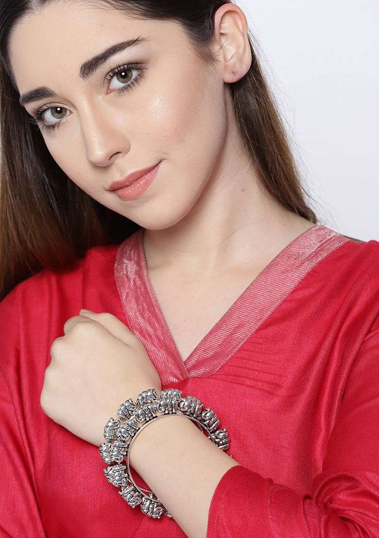 Silver Plain Silver Plated  Bangles (Set Of 2) - Indya