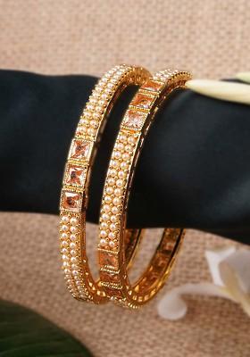 Gold Artificial Stones And Beads Gold Plated Bangle