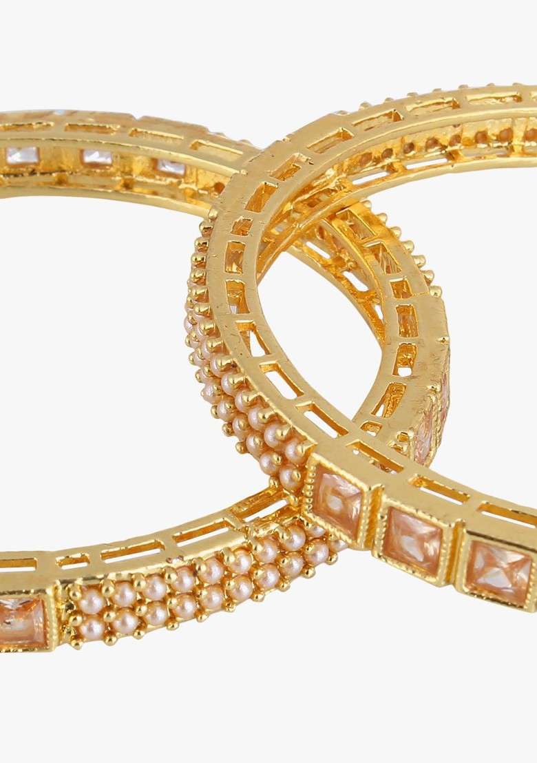 Gold Artificial Stones And Beads Gold Plated Bangle - Indya