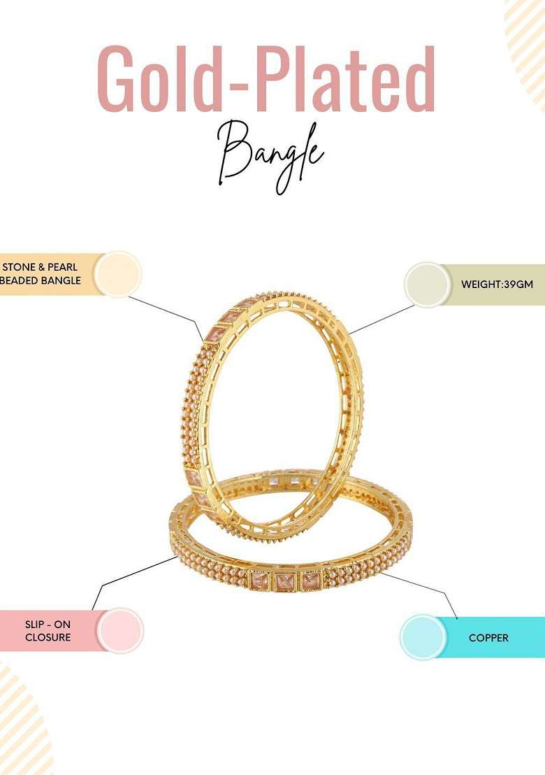 Gold Artificial Stones And Beads Gold Plated Bangle - Indya