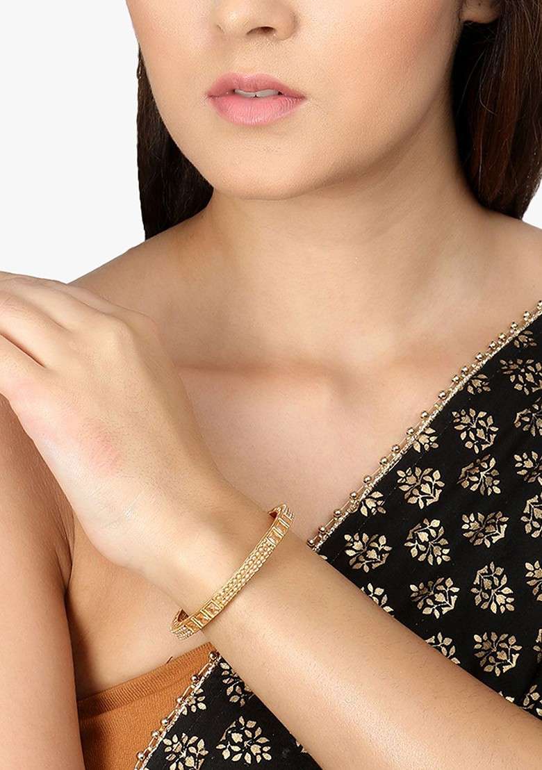 Gold Artificial Stones And Beads Gold Plated Bangle - Indya
