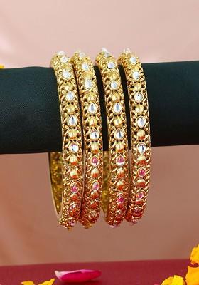 Gold Artificial Stones And Beads Gold Plated Bangle