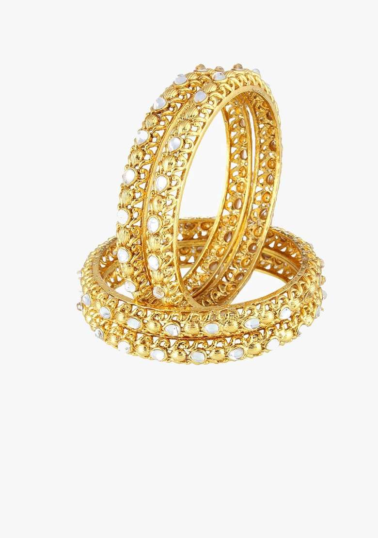 Gold Artificial Stones And Beads Gold Plated Bangle - Indya