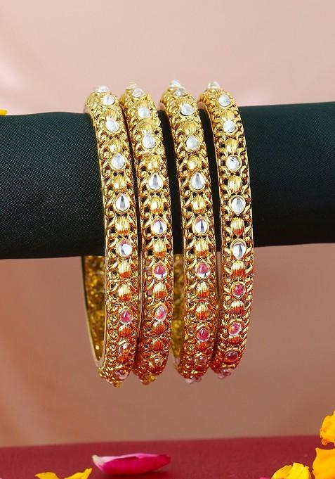 Gold Artificial Stones And Beads Gold Plated Bangle