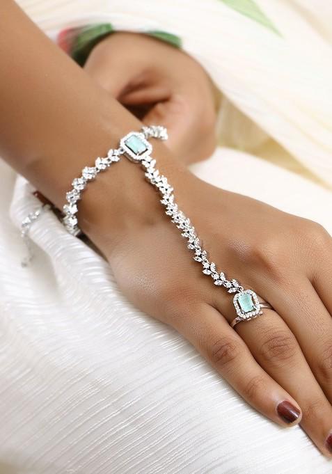 Silver Zirconia Studded Rhodium Plated Bracelet