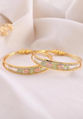Set Of 2 Gold Plated Multi Colour Stones Bangles