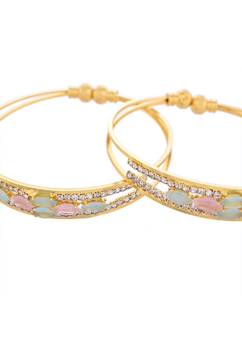 Set Of 2 Gold Plated Multi Colour Stones Bangles
