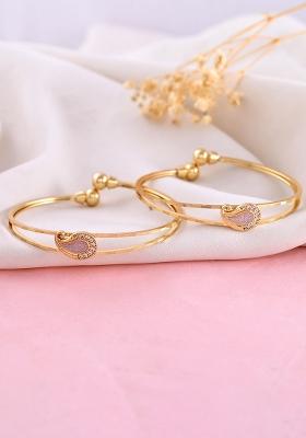 Set Of 2 Gold Plated Ad Stone Studded Classic Bangles