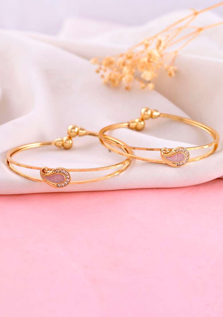 Set Of 2 Gold Plated Ad Stone Studded Classic Bangles - Indya