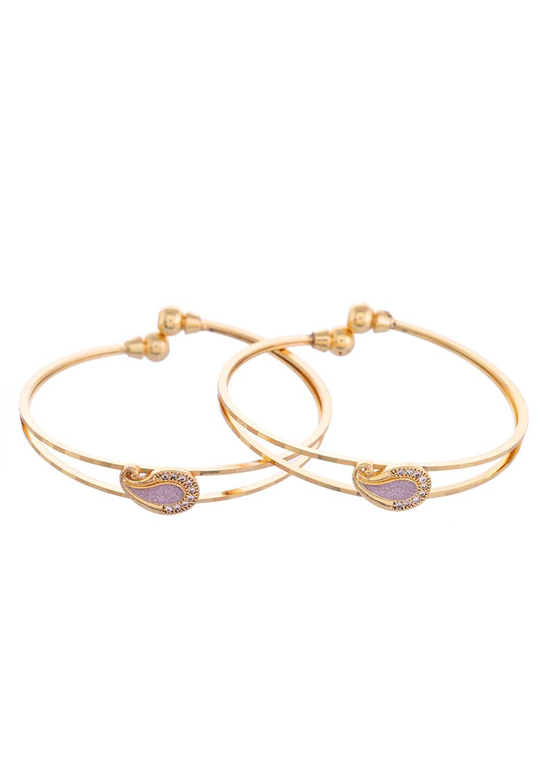 Set Of 2 Gold Plated Ad Stone Studded Classic Bangles