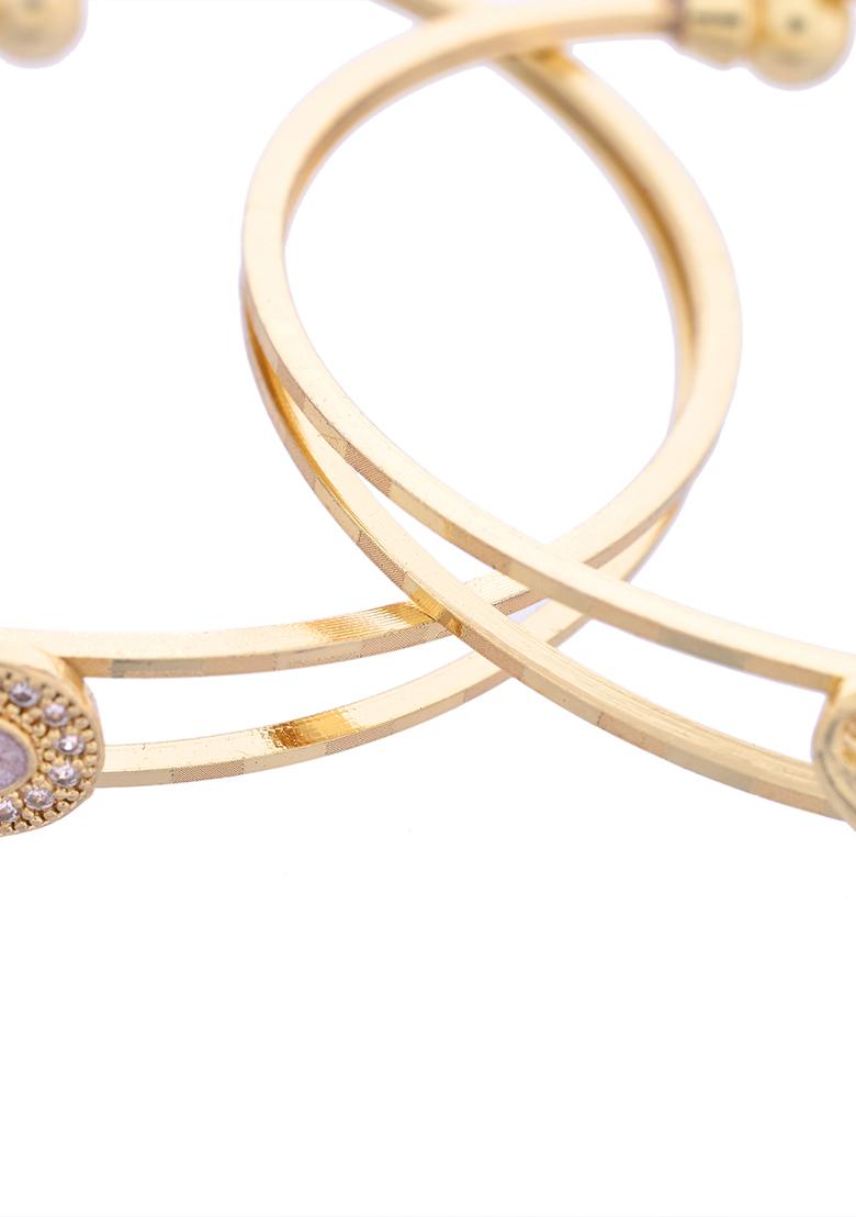 Set Of 2 Gold Plated Ad Stone Studded Classic Bangles