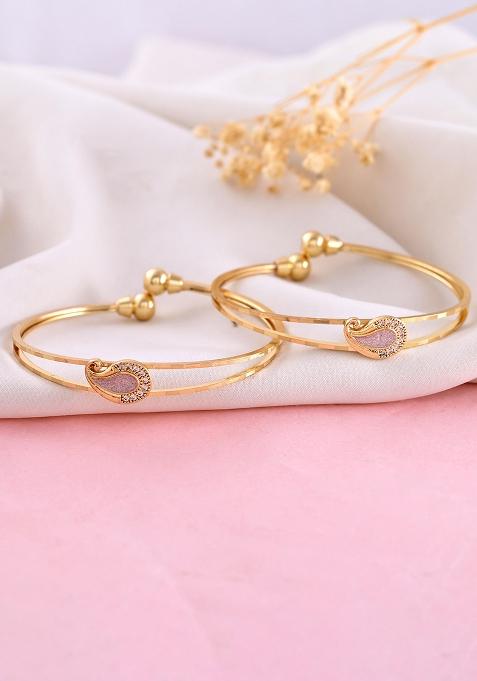 Set Of 2 Gold Plated Ad Stone Studded Classic Bangles